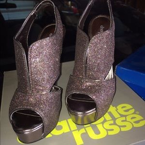 Sparkly open toe heels